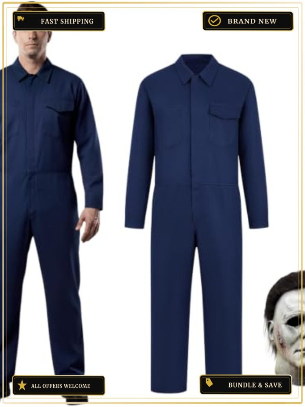 Halloween Killer Jumpsuit with Mask Horror Costume Cosplay Set
